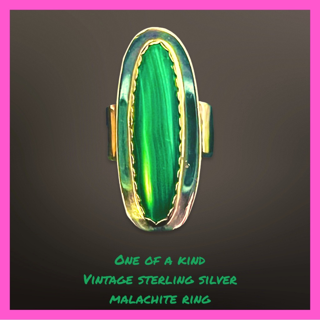 Vintage One Of A Kind Sterling Silver Malachite Ring